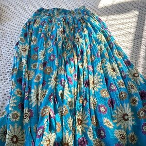Jackpot skirt, maxi, lined, royal blue w/ cream, purple, brown flowers, size M